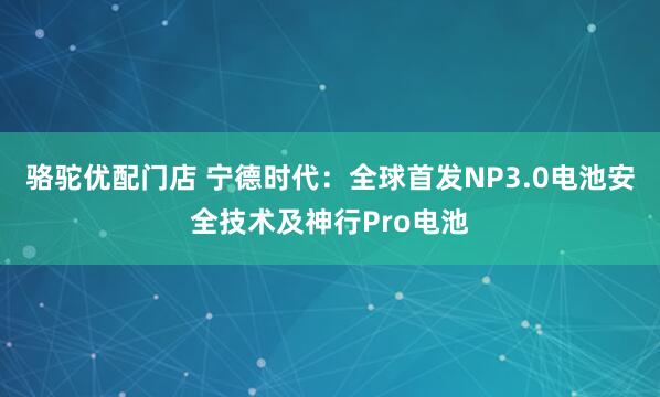 骆驼优配门店 宁德时代：全球首发NP3.0电池安全技术及神行Pro电池